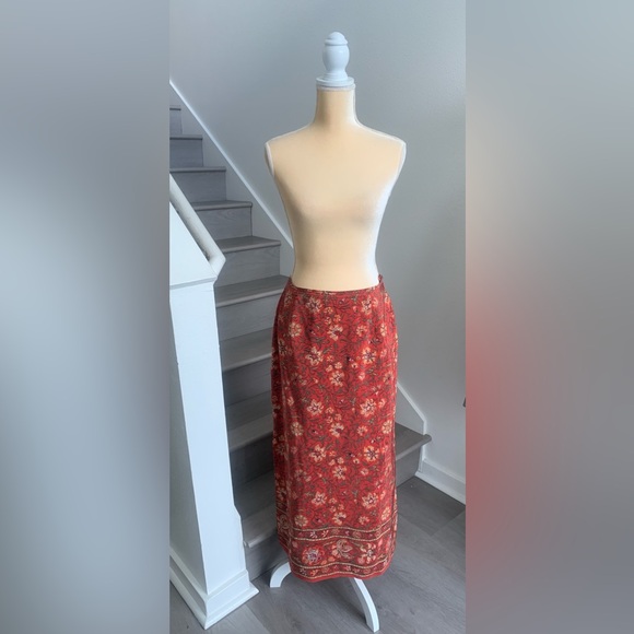 Charter Club Red Floral Printed 100% Silk Maxi Skirt - Picture 2 of 8